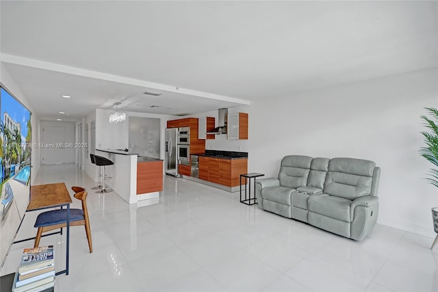2950 NE 188th St Unit 225, Aventura, FL 33180 - living area with baseboards, light tile patterned floors, and recessed lighting