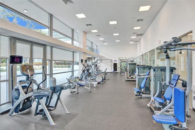 2950 NE 188th St Unit 225, Aventura, FL 33180 - exercise room featuring healthy amount of natural light and a towering ceiling