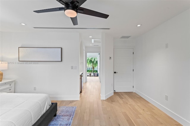 7570 SW 60th St, Miami, FL 33143 - bedroom with light wood-style floors, baseboards, a ceiling fan, and recessed lighting