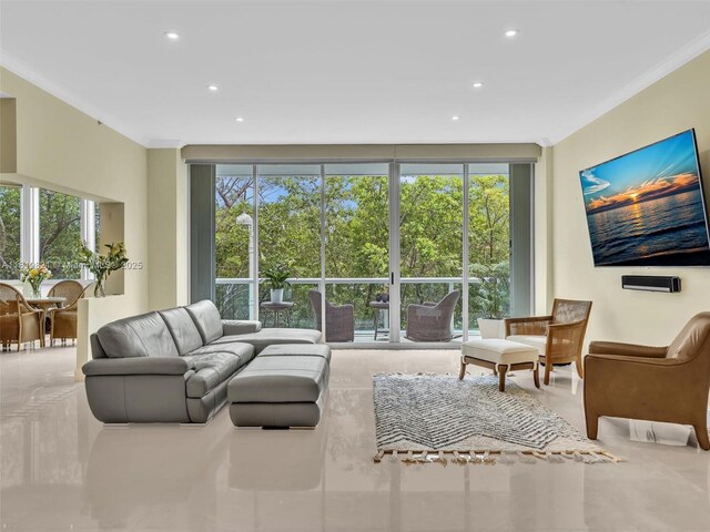 16500 Collins Ave Unit Th-10, Sunny Isles Beach, FL 33160 - living room featuring recessed lighting, healthy amount of natural light, and ornamental molding