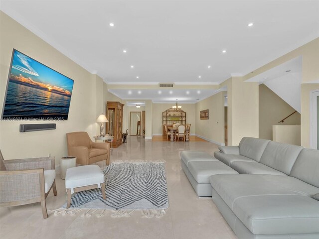 16500 Collins Ave Unit Th-10, Sunny Isles Beach, FL 33160 - living room with crown molding, recessed lighting, baseboards, and a chandelier