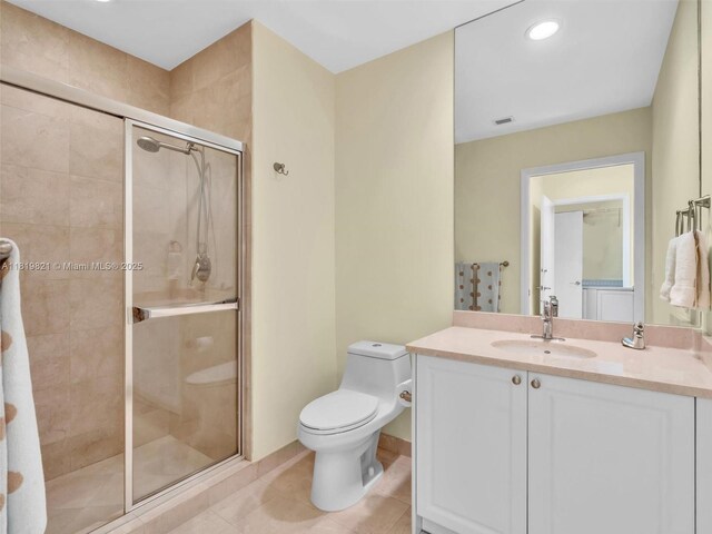 16500 Collins Ave Unit Th-10, Sunny Isles Beach, FL 33160 - full bath featuring toilet, vanity, a stall shower, tile patterned floors, and recessed lighting