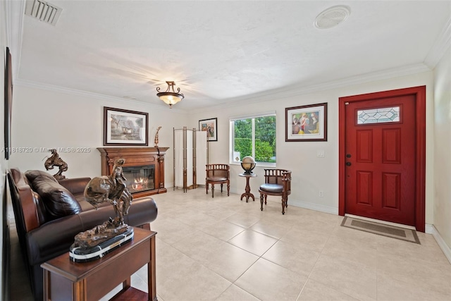 6231 SW 27th St, Miami, FL 33155 - living area with crown molding, a glass covered fireplace, and light tile patterned floors