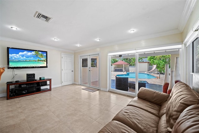 6231 SW 27th St, Miami, FL 33155 - living area featuring ornamental molding, light tile patterned flooring, and recessed lighting