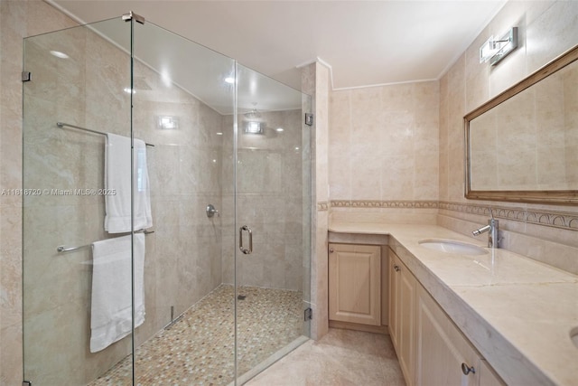 6231 SW 27th St, Miami, FL 33155 - bathroom with double vanity, a shower stall, and tile patterned flooring