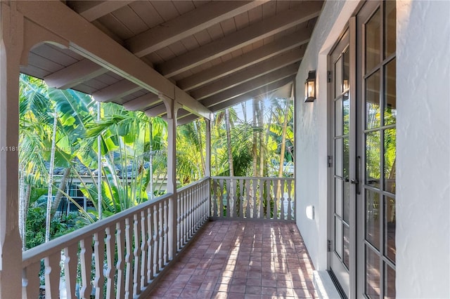 balcony featuring french doors