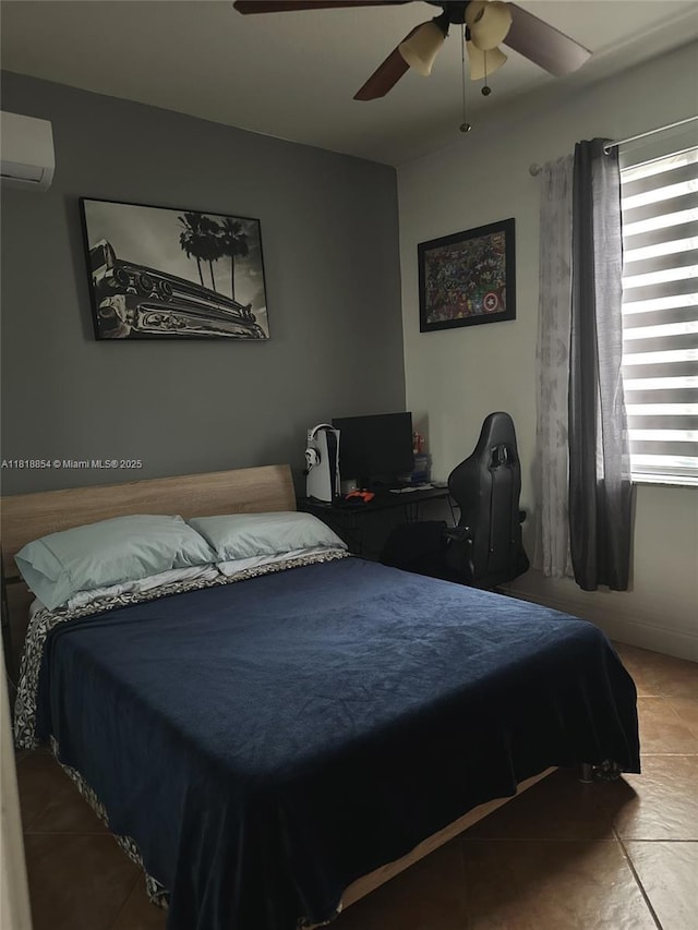 16419 SW 84th St, Miami, FL 33193 - tiled bedroom with an AC wall unit and ceiling fan