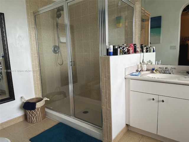 16419 SW 84th St, Miami, FL 33193 - bathroom with tile patterned flooring, a stall shower, and vanity