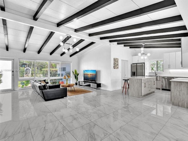 2454 W Nassau Ln, Fort Lauderdale, FL 33312 - living area featuring a chandelier and light marble finish flooring