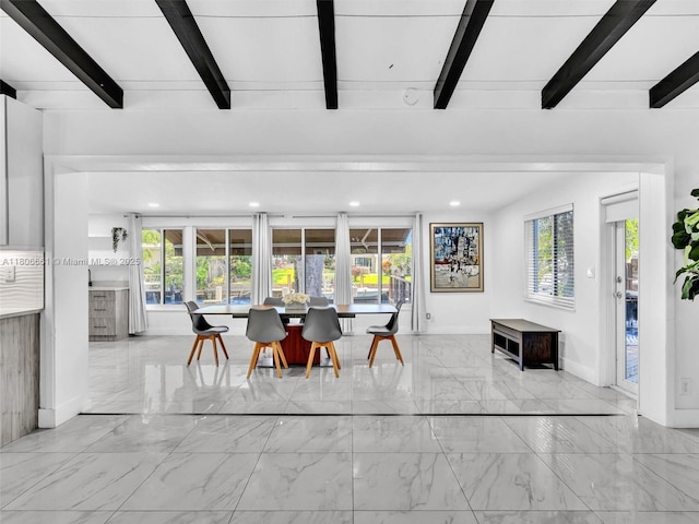 2454 W Nassau Ln, Fort Lauderdale, FL 33312 - dining area featuring beamed ceiling, light marble finish floors, and recessed lighting