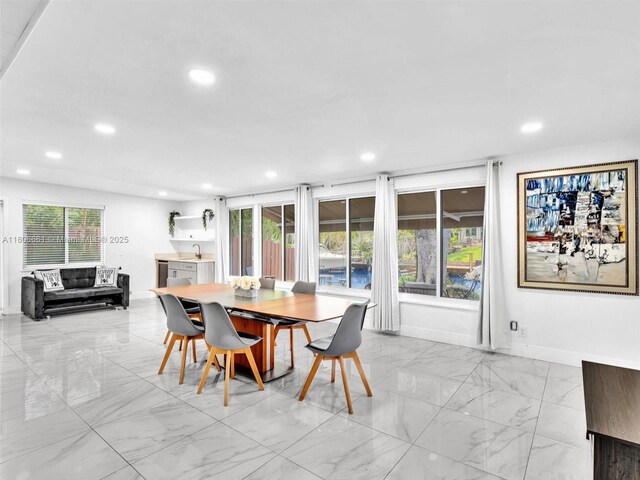 2454 W Nassau Ln, Fort Lauderdale, FL 33312 - dining room with light marble finish flooring, recessed lighting, electric panel, beam ceiling, and a chandelier