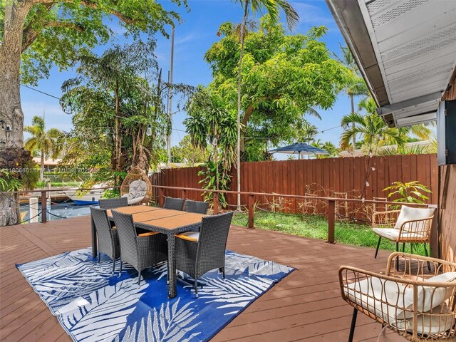 2454 W Nassau Ln, Fort Lauderdale, FL 33312 - wooden deck featuring a fenced backyard and outdoor dining area