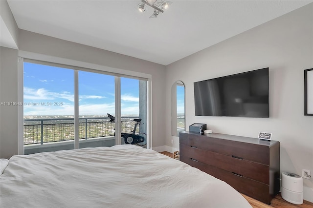 60 SW 13th St Unit 3610, Miami, FL 33130 - bedroom featuring wood finished floors, baseboards, and access to outside