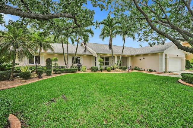 411 NW 201st Ave, Pembroke Pines, FL 33029 - ranch-style house featuring an attached garage, a front lawn, driveway, and stucco siding