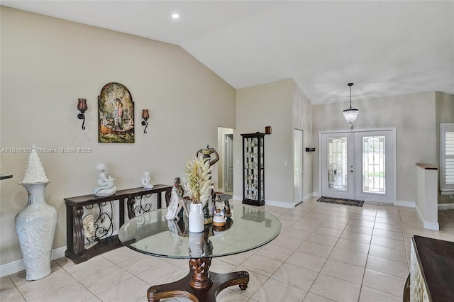 411 NW 201st Ave, Pembroke Pines, FL 33029 - entrance foyer featuring french doors, light tile patterned floors, and vaulted ceiling