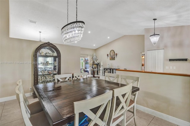 411 NW 201st Ave, Pembroke Pines, FL 33029 - dining room featuring a chandelier, light tile patterned floors, and lofted ceiling