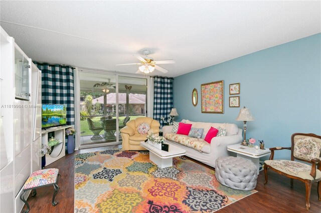 1001 NE 14th Ave Unit 107, Hallandale Beach, FL 33009 - living area featuring wood finished floors and a ceiling fan
