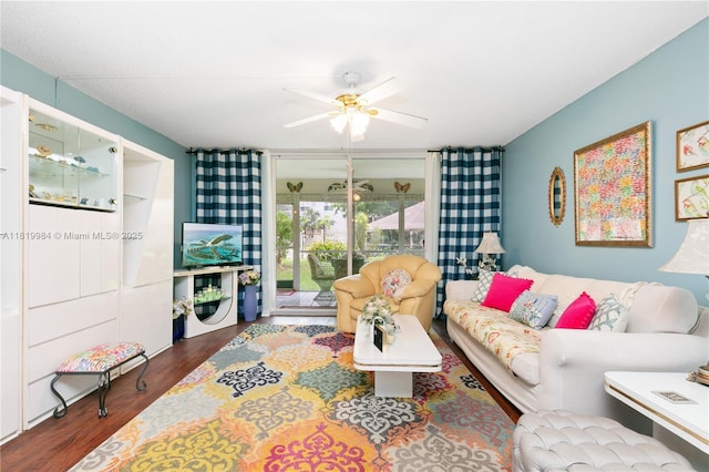 1001 NE 14th Ave Unit 107, Hallandale Beach, FL 33009 - living room with ceiling fan and wood finished floors
