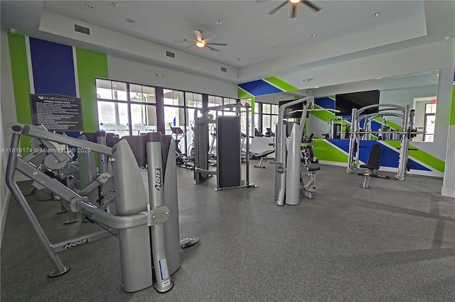 17540 SW 46th St, Miramar, FL 33029 - workout area featuring ceiling fan and a raised ceiling