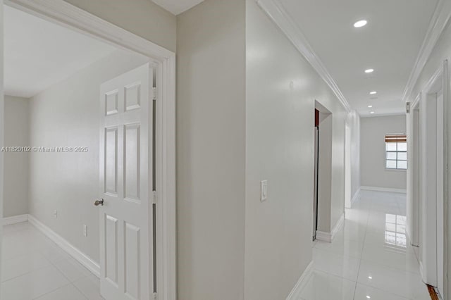 164 Granada Ave, Weston, FL 33326 - corridor with ornamental molding, light tile patterned floors, and recessed lighting