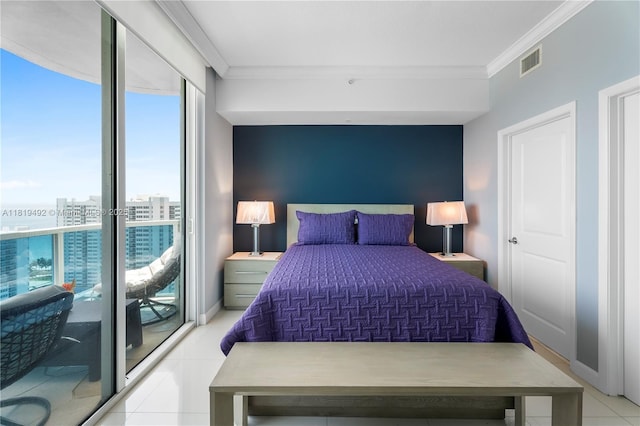 1945 S Ocean Dr Unit 2209, Hallandale Beach, FL 33009 - tiled bedroom with ornamental molding and access to exterior