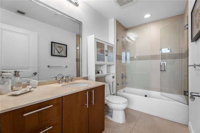 1945 S Ocean Dr Unit 2209, Hallandale Beach, FL 33009 - bathroom featuring tile patterned floors, vanity, enclosed tub / shower combo, and recessed lighting