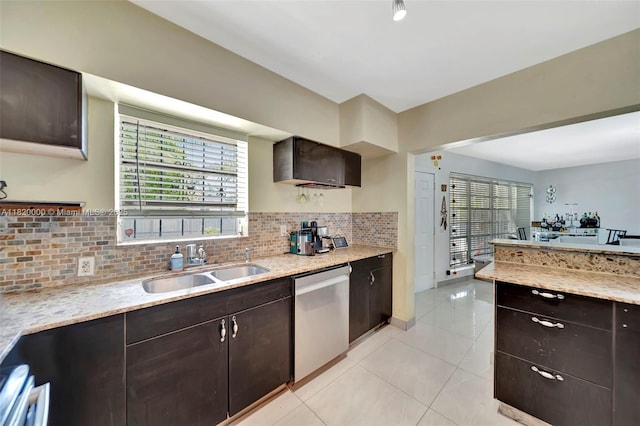14925 NE 7th Ave, Miami, FL 33161 - kitchen featuring dishwasher, light tile patterned floors, and dark brown cabinets