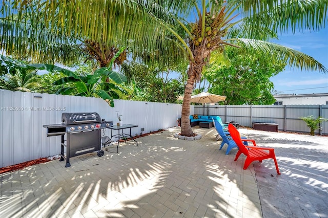 14925 NE 7th Ave, Miami, FL 33161 - fenced backyard featuring a patio area, an outdoor living space, and a grill
