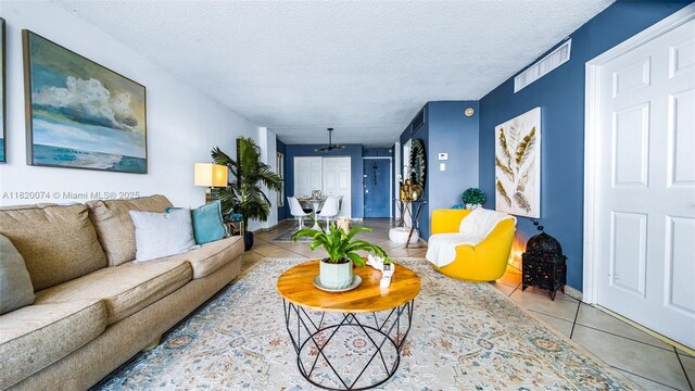 6770 Indian Creek Dr Unit 7B, Miami Beach, FL 33141 - tiled living area featuring a textured ceiling