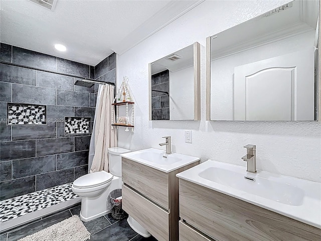 3506 SW 171st Ave, Miramar, FL 33027 - bathroom featuring two vanities, a textured ceiling, a textured wall, and tiled shower