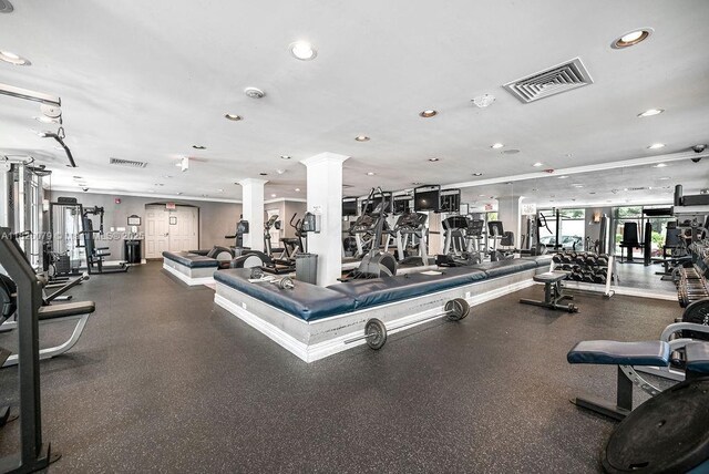 1900 Van Buren St Unit 209B, Hollywood, FL 33020 - gym featuring decorative columns and recessed lighting