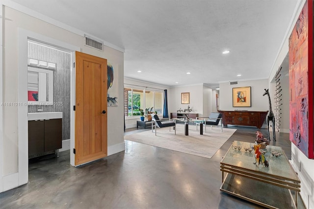 901 W Tropical Way, Plantation, FL 33317 - living area featuring recessed lighting, concrete flooring, and ornamental molding