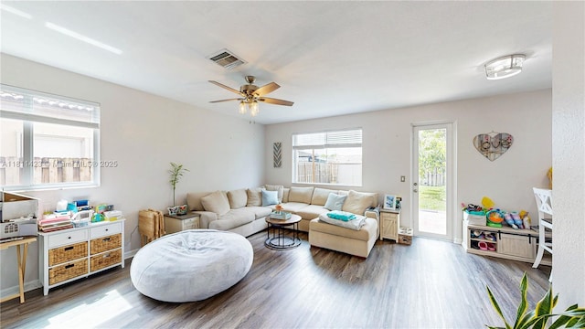 2389 NE 4th St, Homestead, FL 33033 - living room with wood finished floors and ceiling fan