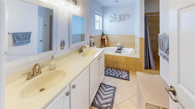 2389 NE 4th St, Homestead, FL 33033 - bathroom with a garden tub, tile patterned floors, double vanity, and a shower with curtain