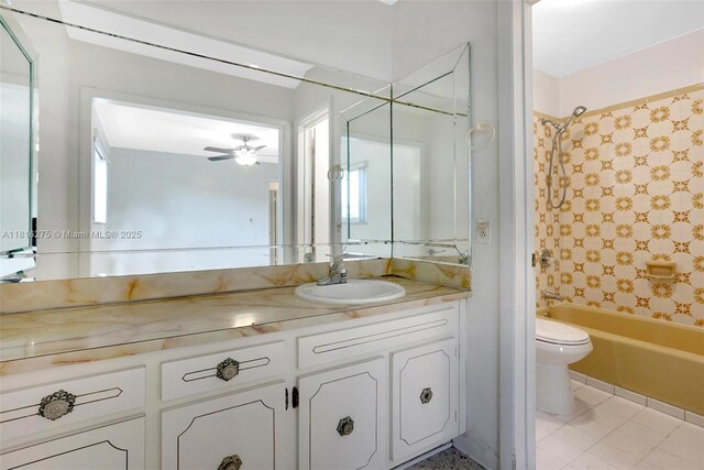 3421 SW 4th St, Miami, FL 33135 - bathroom with vanity, shower / tub combination, a ceiling fan, and tile patterned flooring