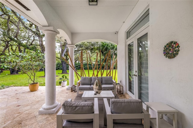 8941 SW 65th Ct, Pinecrest, FL 33156 - view of patio / terrace with french doors and an outdoor living space