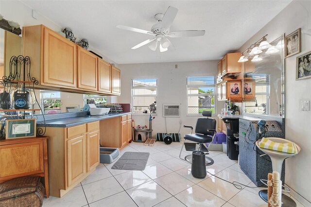 11520 NW 23rd St, Pembroke Pines, FL 33026 - kitchen with ceiling fan and light brown cabinetry