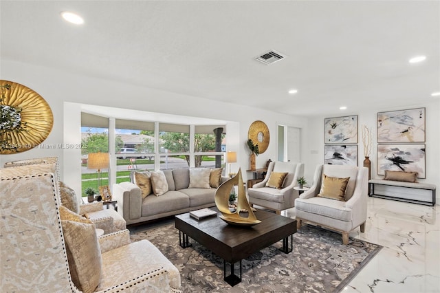 1365 SW 14th St, Boca Raton, FL 33486 - living area featuring recessed lighting and marble tiled floors