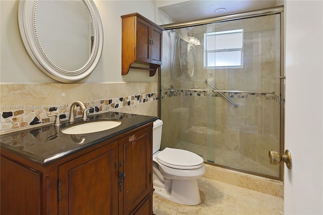 3685 SW 26th St, Miami, FL 33133 - full bath with a stall shower, vanity, and backsplash