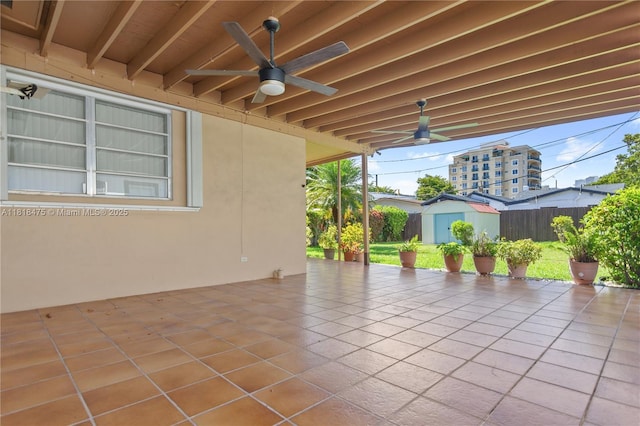 3685 SW 26th St, Miami, FL 33133 - view of patio / terrace with a storage shed and a ceiling fan