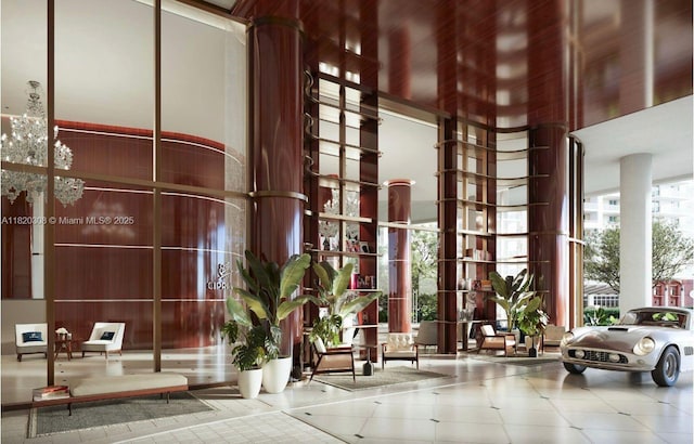 1420 S Miami Ave Unit 5304, Miami, FL 33130 - building lobby featuring a high ceiling and expansive windows