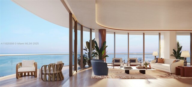 1420 S Miami Ave Unit 5304, Miami, FL 33130 - living room with a wall of windows, wood finished floors, and a water view