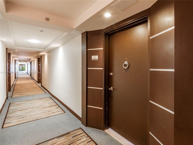 5701 Collins Ave Unit 307, Miami Beach, FL 33140 - hallway with light carpet and baseboards