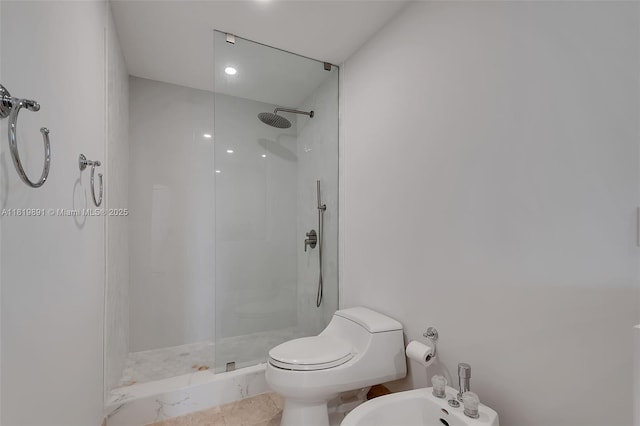 848 Brickell Key Dr Unit 1803, Miami, FL 33131 - bathroom featuring a bidet, walk in shower, and recessed lighting