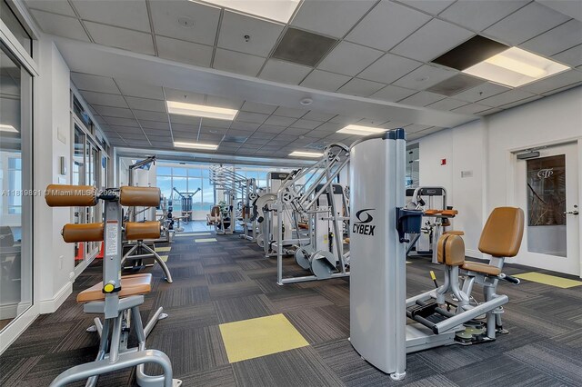 848 Brickell Key Dr Unit 1803, Miami, FL 33131 - gym featuring carpet floors and a paneled ceiling