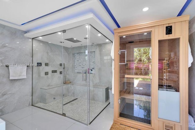 4140 N 36th Ave, Hollywood, FL 33021 - bathroom featuring a marble finish shower, recessed lighting, and a sauna