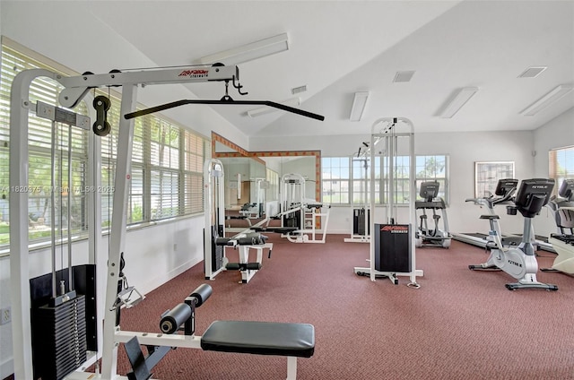 20865 NW 3rd Ln, Pembroke Pines, FL 33029 - exercise room with baseboards and vaulted ceiling