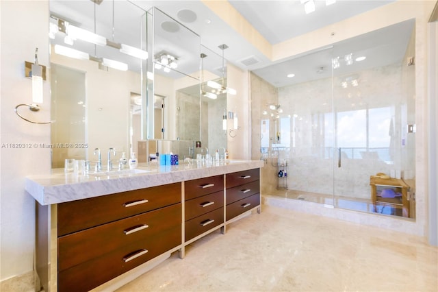 9705 Collins Ave Unit 1101N, Bal Harbour, FL 33154 - bathroom with a shower stall and double vanity