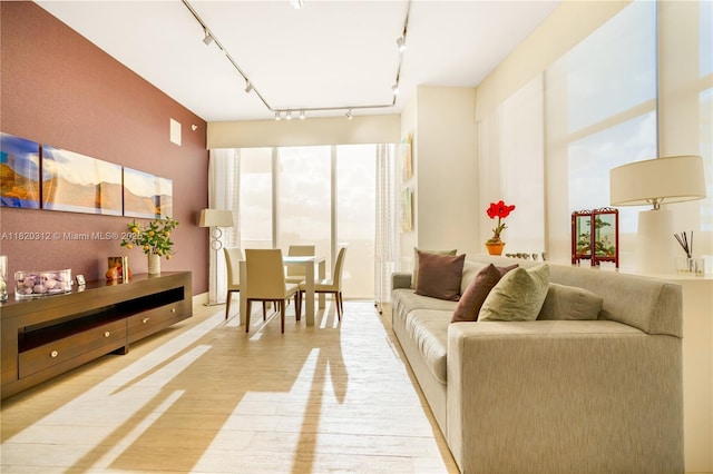 9705 Collins Ave Unit 1101N, Bal Harbour, FL 33154 - living area with rail lighting, light wood-type flooring, and healthy amount of natural light