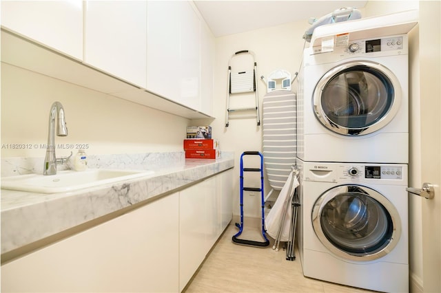 9705 Collins Ave Unit 1101N, Bal Harbour, FL 33154 - laundry area with estacked washer and dryer and cabinet space